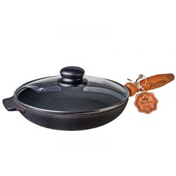 Лита чавунна сковорода з дерев'яною ручкою та кришкою 26*4 см T303С3