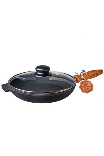 Лита чавунна сковорода з дерев'яною ручкою та кришкою 26*4 см T303С3