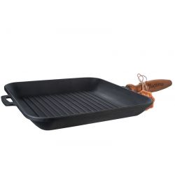 Лита чавунна сковорода-гриль з дерев'яною ручкою 28*4 см