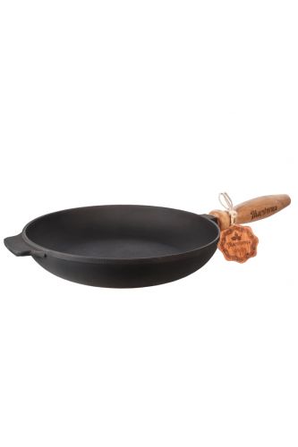 Лита чавунна сковорода з дерев'яною ручкою 26*4 см T303