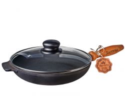 Cast iron frying pan with wooden handle and lid 26 * 4 cm