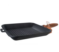  Cast iron grill pan with wooden handle 28x4 cm
