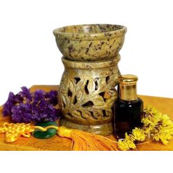 Аромалампа кам'яна, кругла з листям