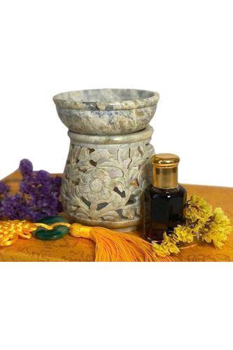 Round, Indian, stone aroma lamp with spirals
