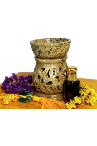 Аромалампа кам'яна, кругла з листям