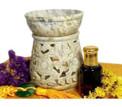 Аромалампа каменная круглая в цветы  Индия