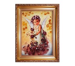 Ікона з бурштину Ангелик у розах 