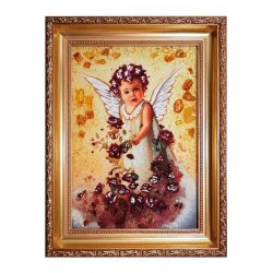 Ікона з бурштину Ангелик у розах 