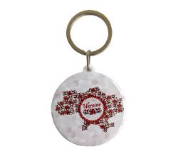 Брелок круглий Карта України (вишиванка)  000598