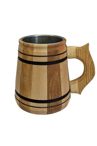Кухоль пивний дерев'яний малий з металевою вставкою 