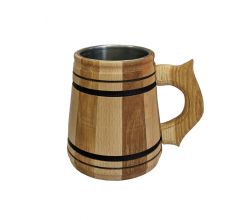 Кухоль пивний дерев'яний малий з металевою вставкою 
