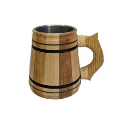 Kufel na piwo drewniany z metalową wstawką