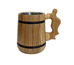 Кухоль пивний дерев'яний з металічною вставкою