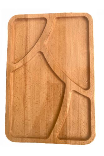 Двостороння дерев'яна тарілка-менажниця на 4 секції (27 х 40 см)