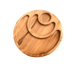 Двостороння дерев'яна тарілка-менажниця на 3 секції з соусником (23 см)