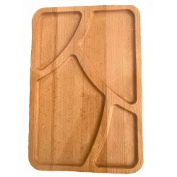 Двостороння дерев'яна тарілка-менажниця на 4 секції (27 х 40 см)