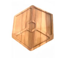 Double-sided wooden plate-menagerie in 3 sections with saucepan (32.5 x 37 cm)