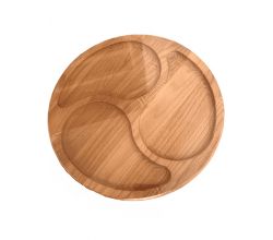 Двостороння дерев'яна тарілка-менажниця на 3 секції (28 см)