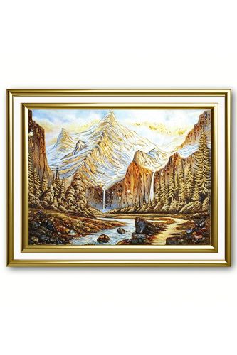 Картина з бурштину Річка біля гір