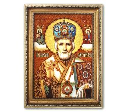 Ікона з бурштину Миколай Чудотворець