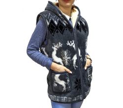 Жилетка з вовни Олені на блискавці з каптуром