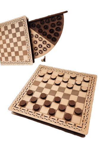 Шашки дерев'яні з дошкою,Коробка для шахів Хід Короля- Ручна робота 