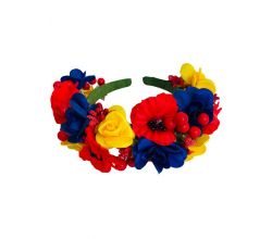 Hoop Double row poppies and roses with viburnum