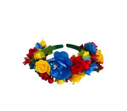 Hoop Double row blue, yellow and red flowers with viburnum