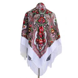 Хустина біла з квітами 1,2 м*1,2 м