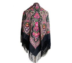 Хустина чорна з квітами 1,2 м*1,2 м