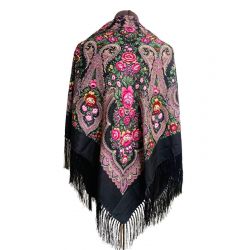 Хустина чорна з квітами 1,2 м*1,2 м