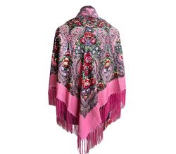 Różowy szal w kwiaty 1,2m*1,2m