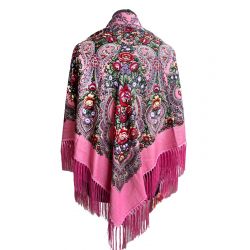 Хустина рожева з квітами 1,2 м*1,2 м