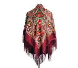 Хустина бордова з квітами 1,2 м*1,2 м