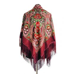 Хустина бордова з квітами 1,2 м*1,2 м