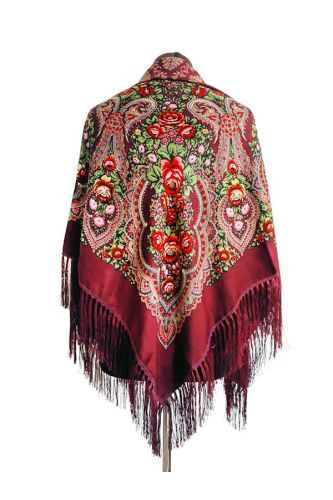 Платок бордовый с цветами 1,2 м*1,2 м