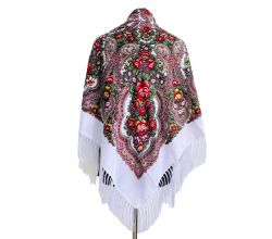 Хустина біла з квітами 1,2 м*1,2 м