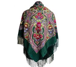 Платок зеленый с цветами 1,2 м*1,2 м