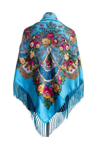 Платок голубый цветочный 1,2 м*1,2 м