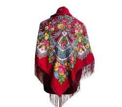 Хустина червона квіткова 1,2 м*1,2 м