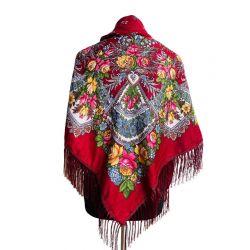 Szal w kwiaty czerwony 1,2m*1,2m