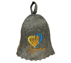 Hat for a bath, sauna Heart with a trident gray
