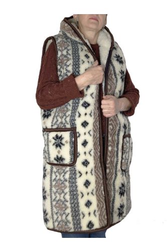 Жилетка з овчини довга з капюшоном