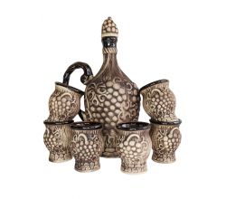 Набір керамічний: глечик для вина з ручкою Мускат + 6 чарок