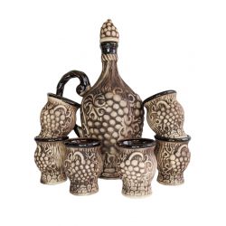 Набір керамічний: глечик для вина з ручкою Мускат + 6 чарок