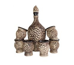 Набір керамічний: штоф для вина з ручкою Мускат + 6 чарок