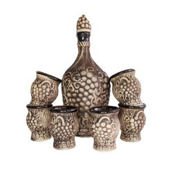 Набір керамічний: штоф для вина з ручкою Мускат + 6 чарок