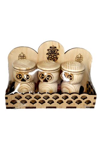 Zestaw do przypraw 3 sowy (drewno) 