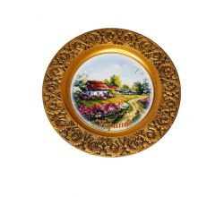 Тарілка підвісна Хатинка в рожевих квітах