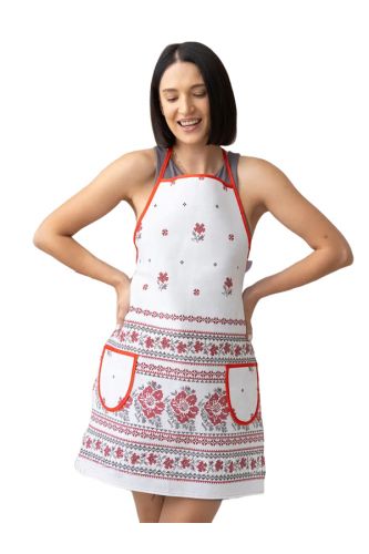 Фартух лляний Білий орнамент (75х55 см.)